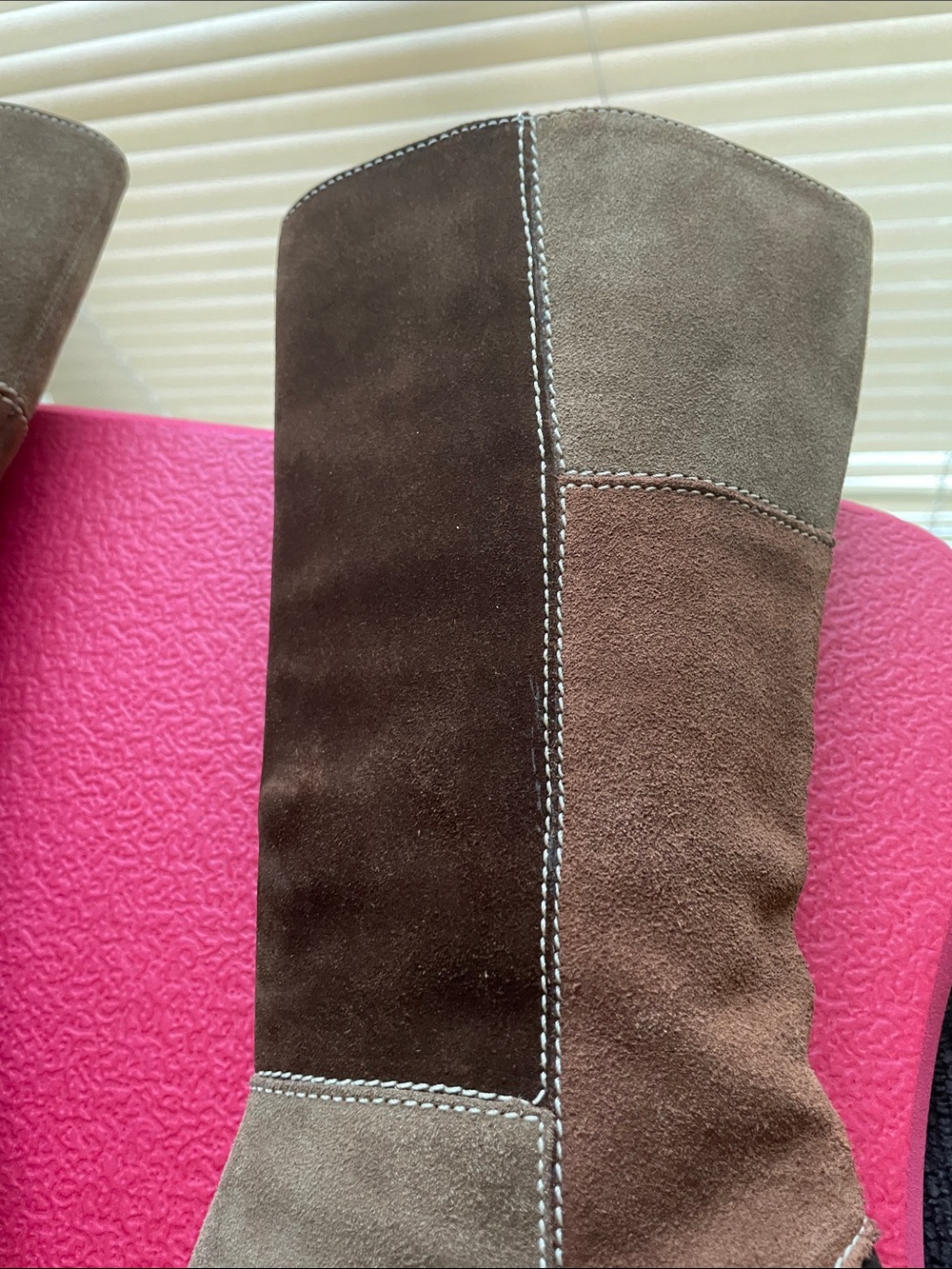 Via Spiga Two-Tone Taupe and Black High Heel Mid-Calf Boots - Picture 7 of 8